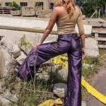 Purple Cordon Shiny Nylon pants and Buffalo Tower boots on Techno Girl Nadine