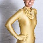 Zentai girl in golden zentai suit