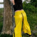 Yellow techno shiny nylon pants