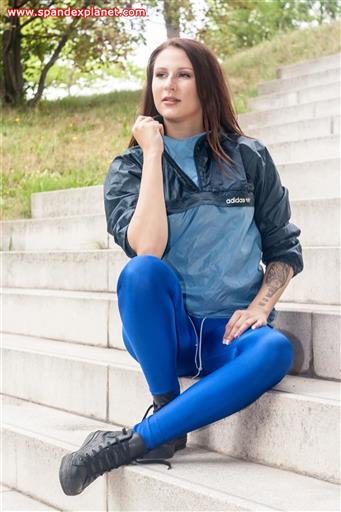 Katya – Adidas Windbreaker, blue spandex leggings