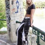 Black and White techno ravepants from shiny nylon fabric