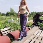 Purple Cordon Shiny Nylon pants and Buffalo Tower boots