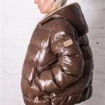 Brown PVC Downjacket - full hood closure