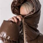 Brown PVC Downjacket - full hood closure