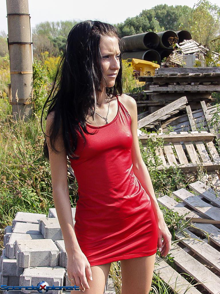 Skinny Girl In Red Spandex Dress Spandexplanetcom