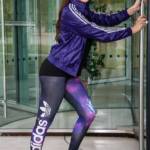 Adidas galaxy leggings and purple Adidas nylon windbreaker jacket