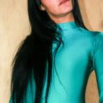 Green shiny spandex catsuit